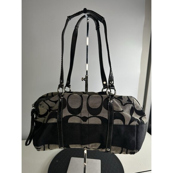 DAMAGED / WORN Coach Handbag F13551 Canvas Black - Picture 1 of 9